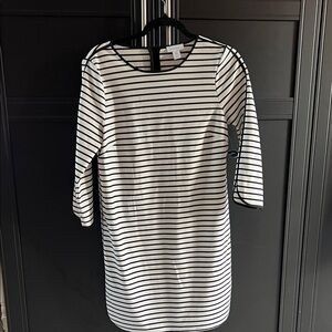 Kenar Black and White Striped 3/4 length Sleeve Dress